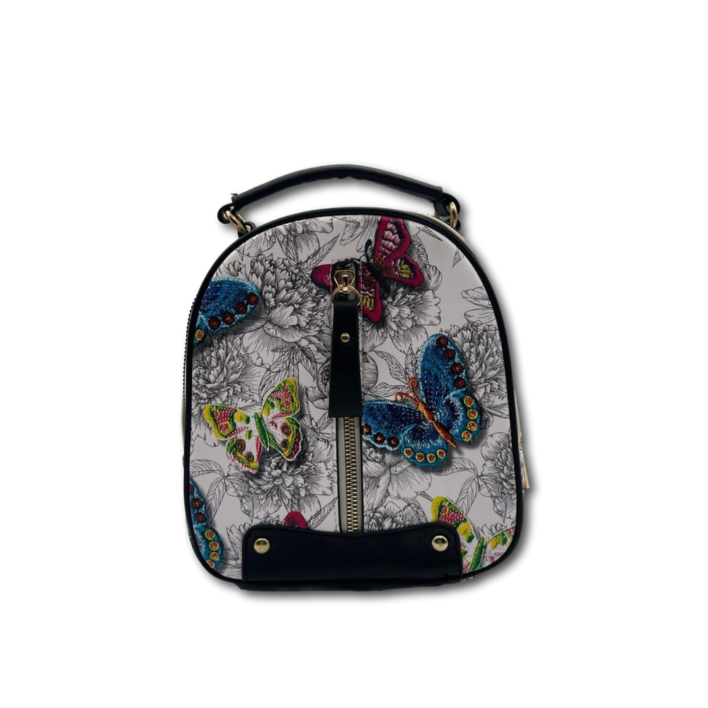 New Luxie Collection Mini Backpack Purse Pink Blue Butterfly Black White Flowers